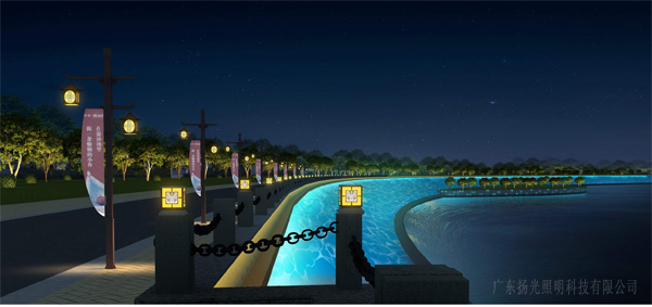德勝河景觀(guān)照明親水步道夜景效果圖