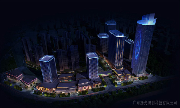 榮盛中央廣場(chǎng)亮化工程鳥(niǎo)瞰燈光效果圖